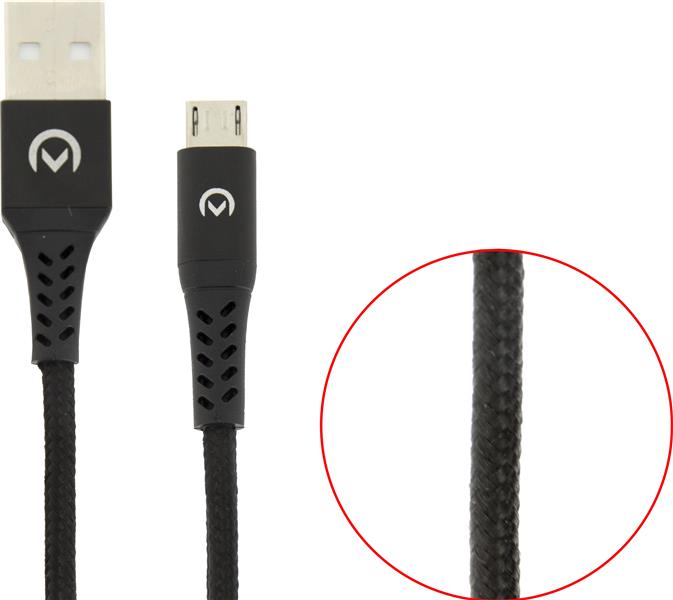 Mobilize Strong Nylon Cable USB to Micro USB 20cm 12W Black