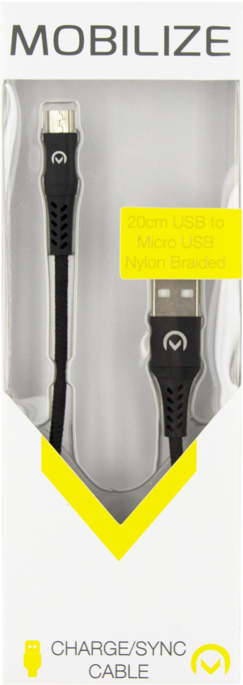 Mobilize Strong Nylon Cable USB to Micro USB 20cm 12W Black