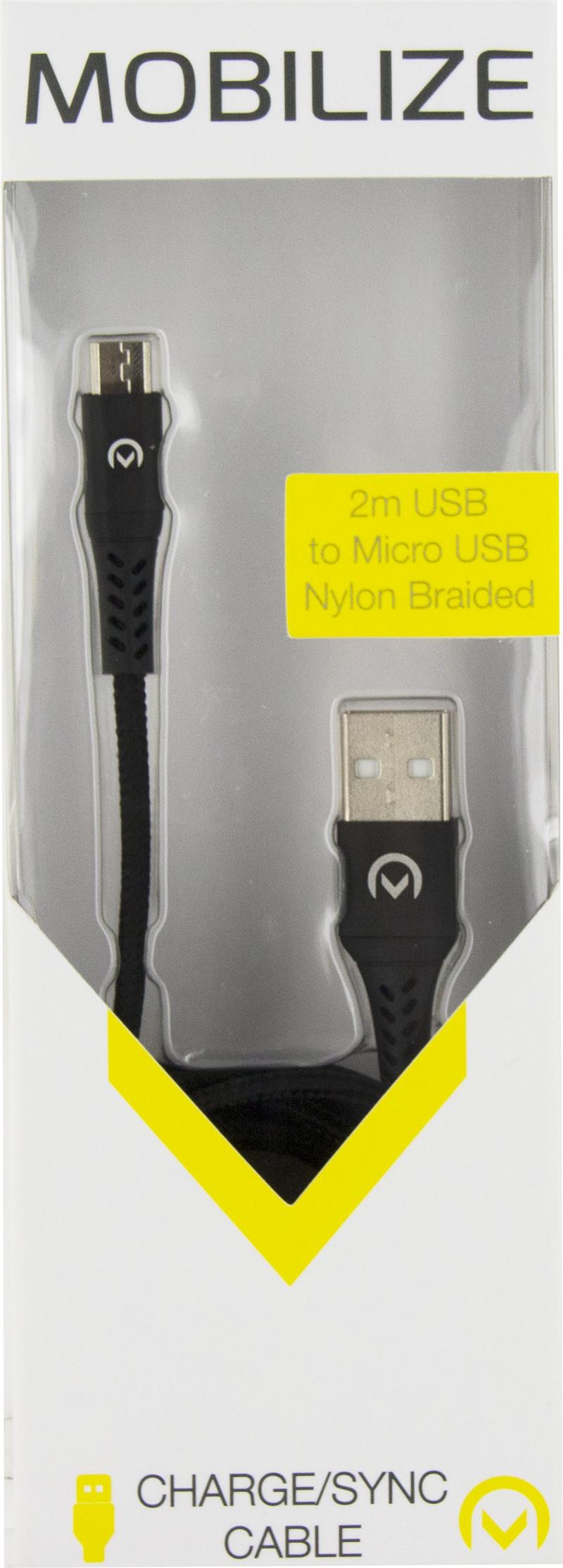 Mobilize Strong Nylon Cable USB to Micro USB 2m 12W Black