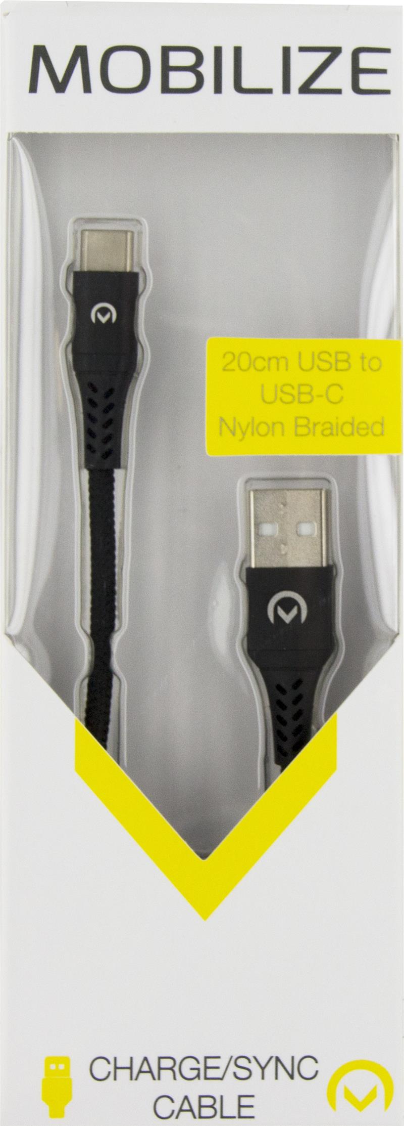 Mobilize Strong Nylon Cable USB to USB-C 20cm 15W Black