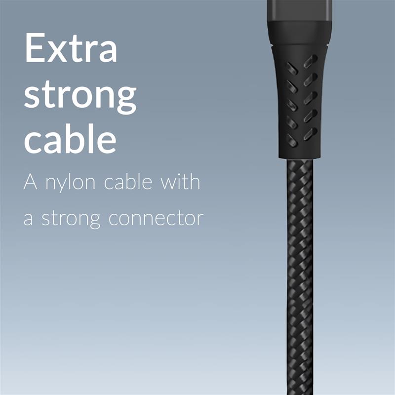 Mobilize Strong Nylon Cable USB to USB-C 20cm 15W Black