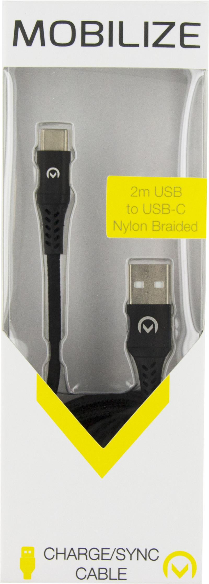 Mobilize Strong Nylon Cable USB to USB-C 2m 15W Black