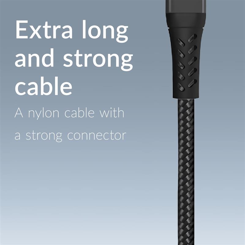 Mobilize Strong Nylon Cable USB to USB-C 2m 15W Black