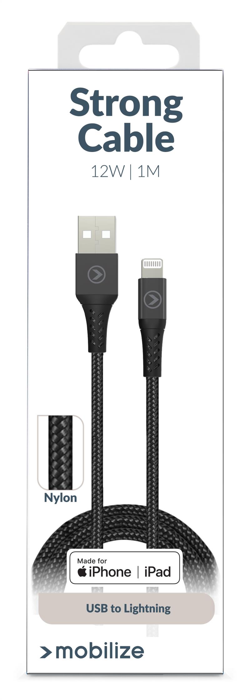 Mobilize Strong Nylon Cable USB to Apple MFi Lightning 1m 12W Black