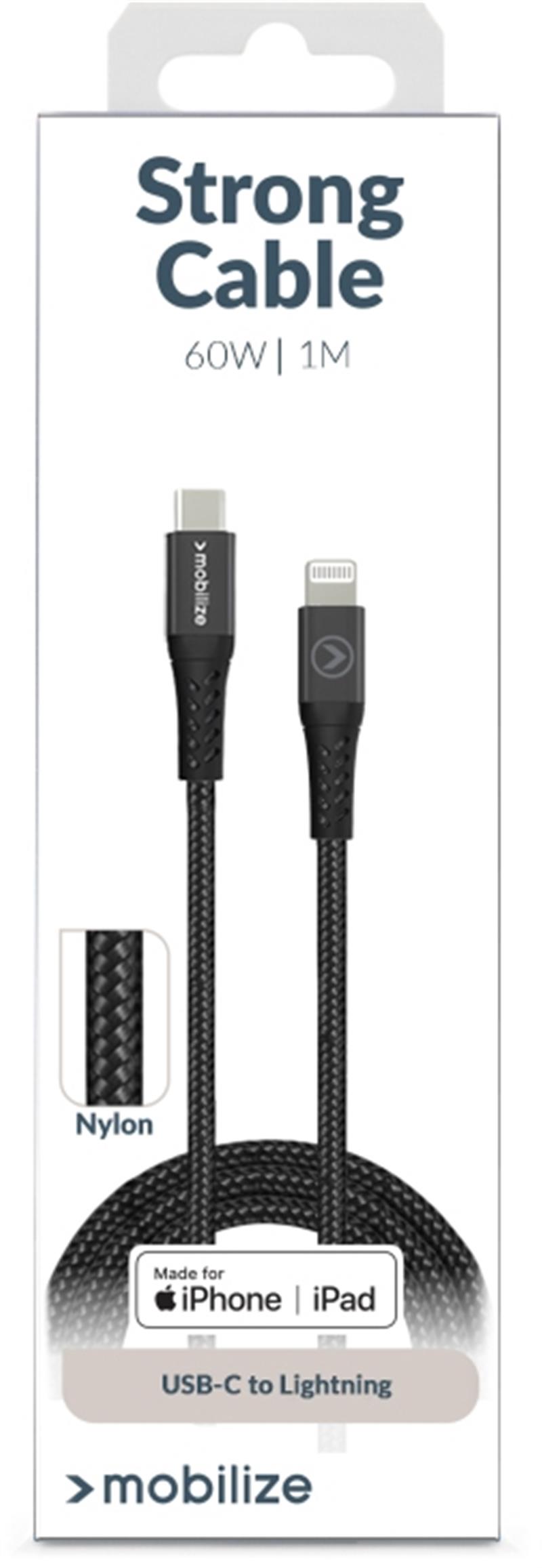 Mobilize Strong Nylon Cable USB-C to MFi Lightning 1m 60W Black