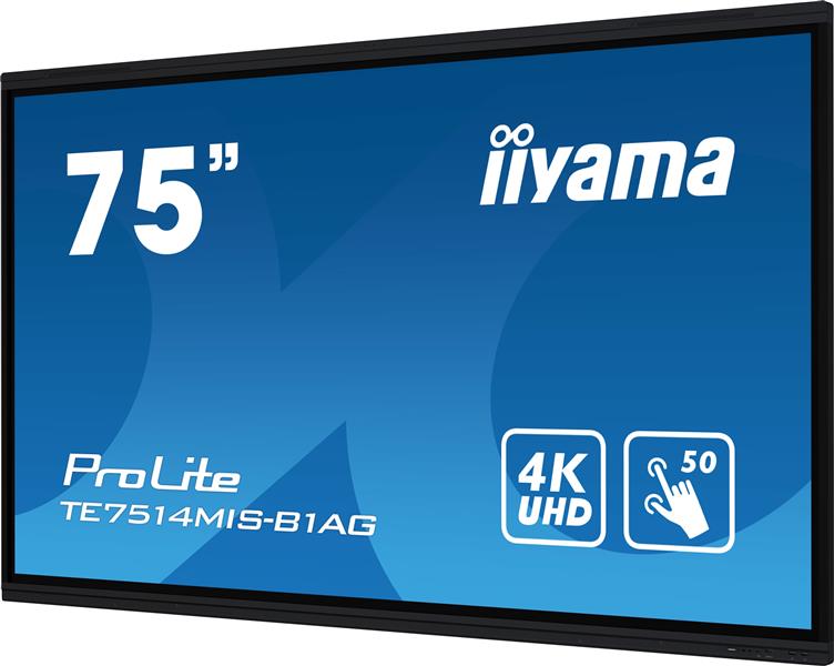 iiyama TE7514MIS-B1AG beeldkrant Interactief flatscreen 190,5 cm (75"") LCD Wifi 435 cd/m² 4K Ultra HD Zwart Touchscreen Type processor Android 24/7