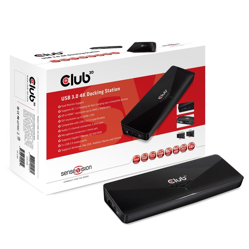 CLUB3D UNIVERSEEL USB 3.1 Gen 1 DisplayLink® gecertificeerd Docking station UHD 4K