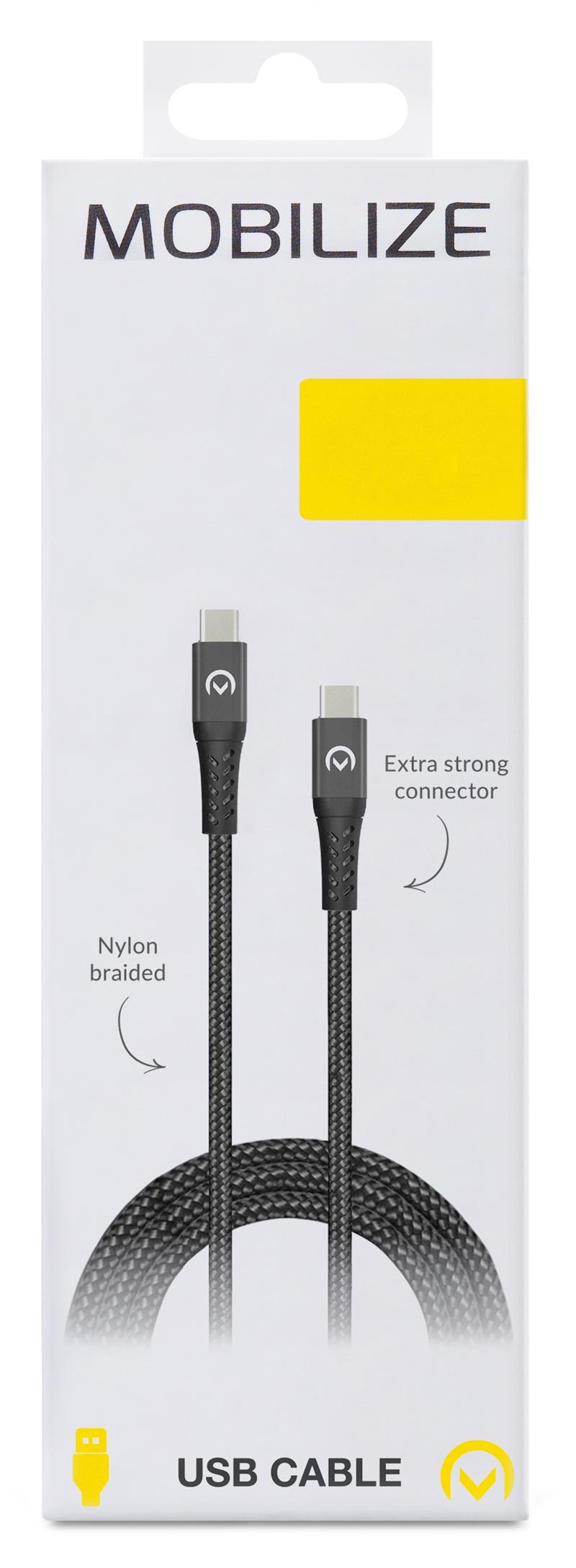 Mobilize Strong Nylon Cable USB-C to USB-C 2m 100W Black