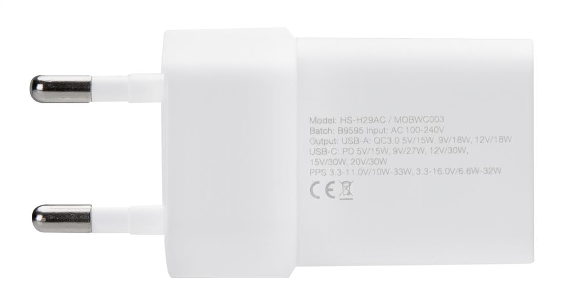 Mobilize Wall Charger USB-C USB GaN 30W with PD PPS White