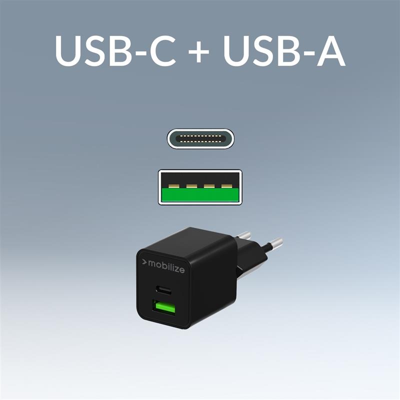 Mobilize Wall Charger USB-C USB GaN 30W with PD PPS Black