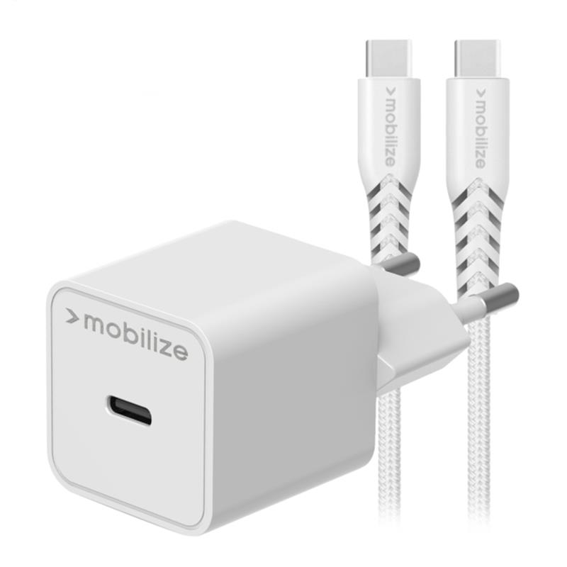 Mobilize Wall Charger USB-C 20W with PD PPS USB-C Nylon Cable 1 2m White