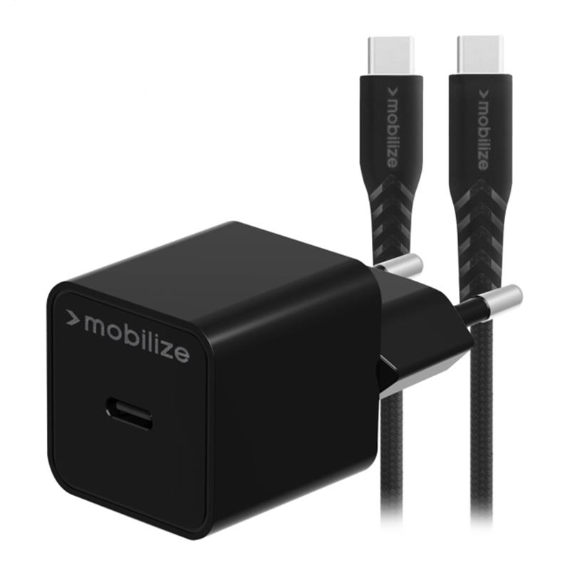 Mobilize Wall Charger USB-C 20W with PD PPS USB-C Nylon Cable 1 2m Black