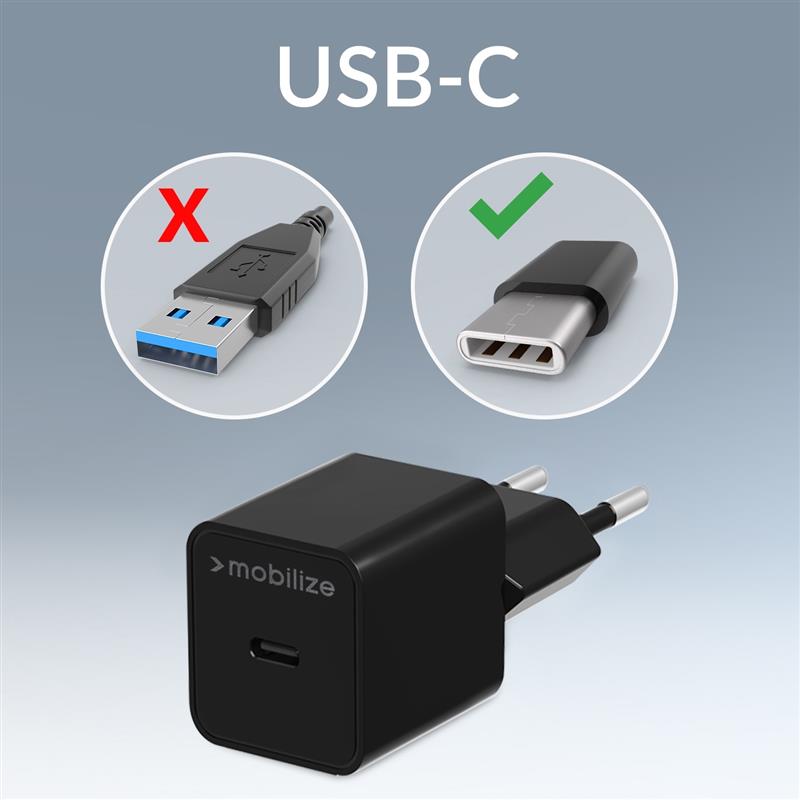 Mobilize Wall Charger USB-C 20W with PD PPS USB-C Nylon Cable 1 2m Black