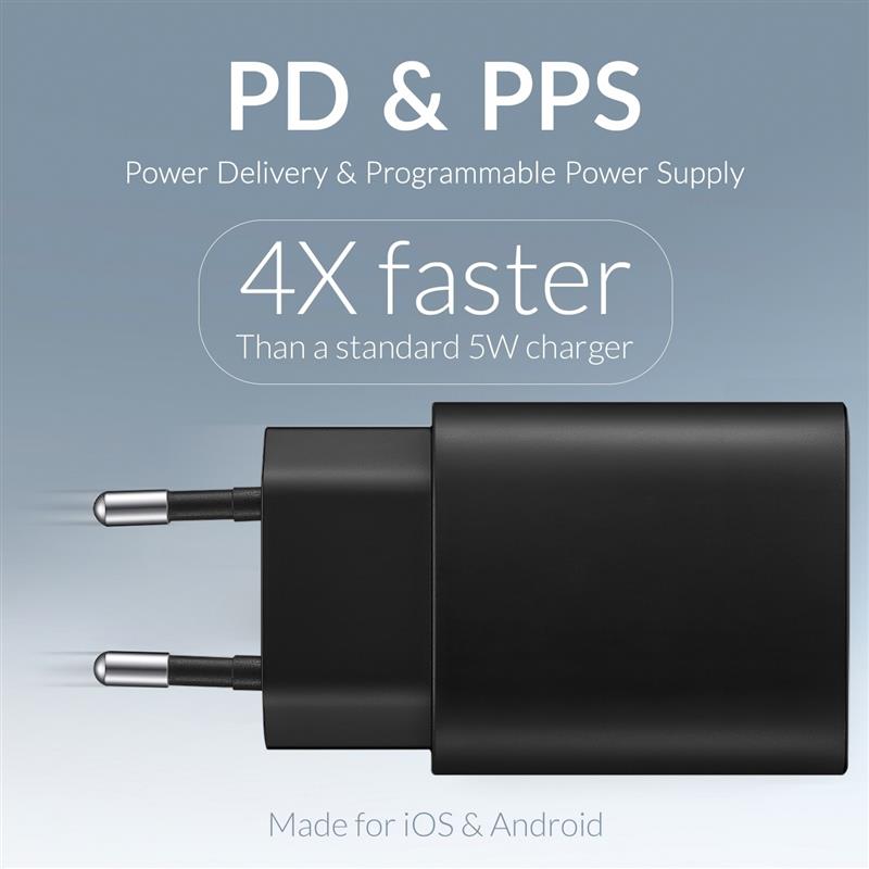 Mobilize Wall Charger USB-C USB 25W with PD PPS Black