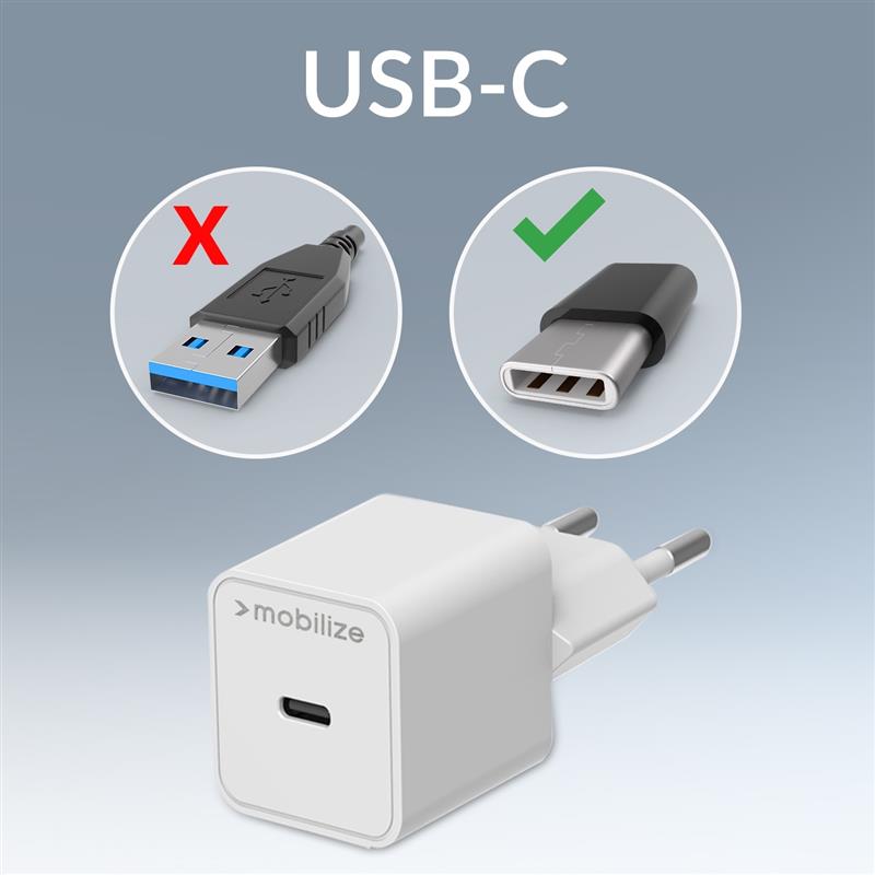 Mobilize Wall Charger USB-C GaN 30W with PD PPS USB-C Nylon Cable 1 2m White