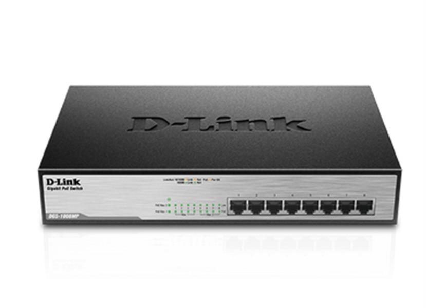 D-Link DGS-1008MP netwerk-switch Unmanaged Gigabit Ethernet (10/100/1000) Zwart 1U Power over Ethernet (PoE)