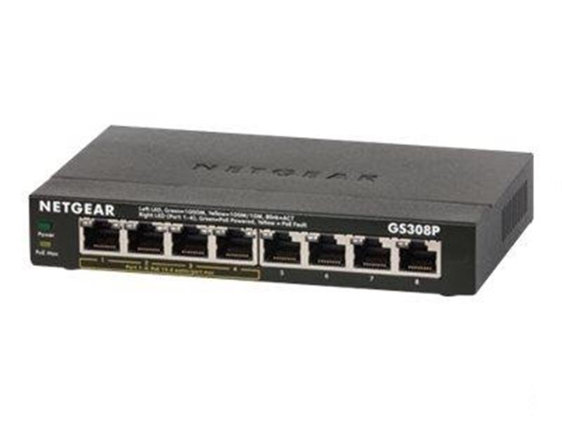 Netgear GS308P-100PES netwerk-switch Unmanaged L3 Gigabit Ethernet (10/100/1000) Zwart Power over Ethernet (PoE)