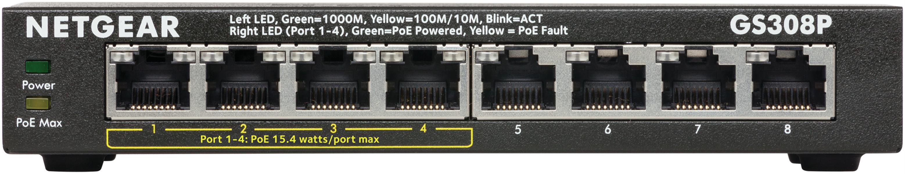 Netgear GS308P-100PES netwerk-switch Unmanaged L3 Gigabit Ethernet (10/100/1000) Zwart Power over Ethernet (PoE)