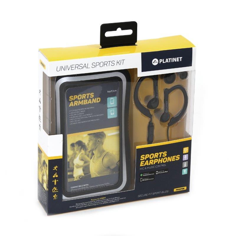 PLATINET IN-EAR EARPHONES MIC SPORT ARMBAND PM1070 BLACK 42926