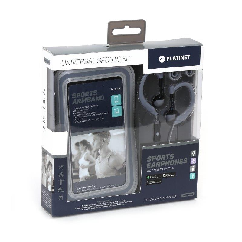 PLATINET IN-EAR EARPHONES MIC SPORT ARMBAND PM1070 GREY 42929