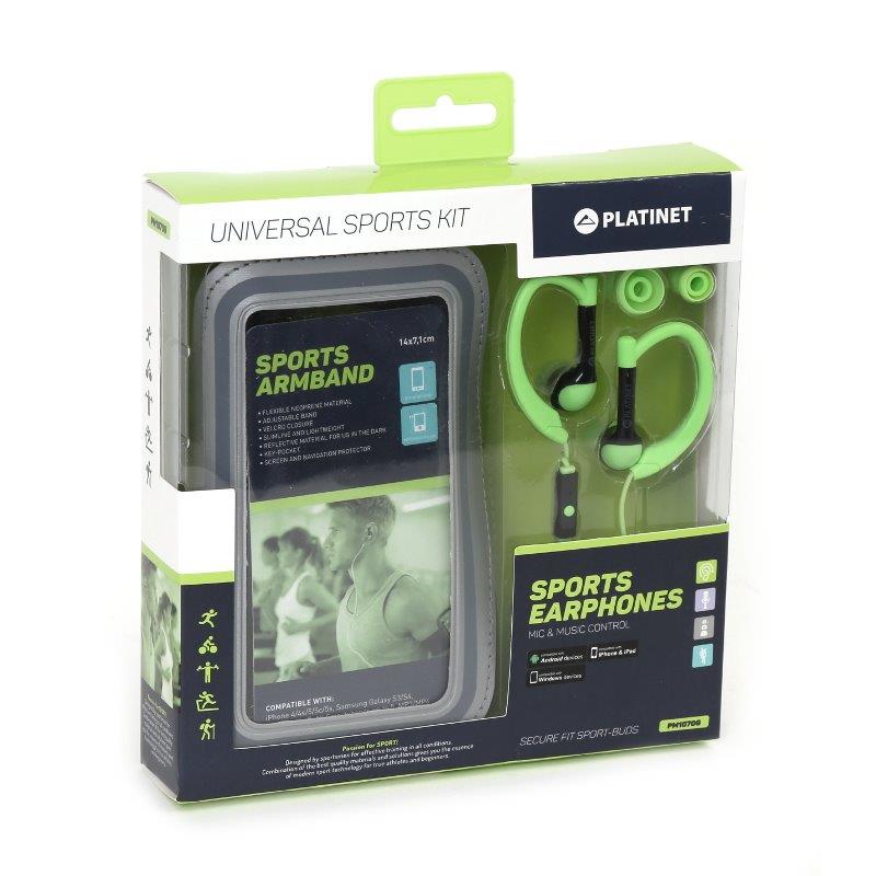 PLATINET IN-EAR EARPHONES MIC SPORT ARMBAND PM1070 GREEN 42928