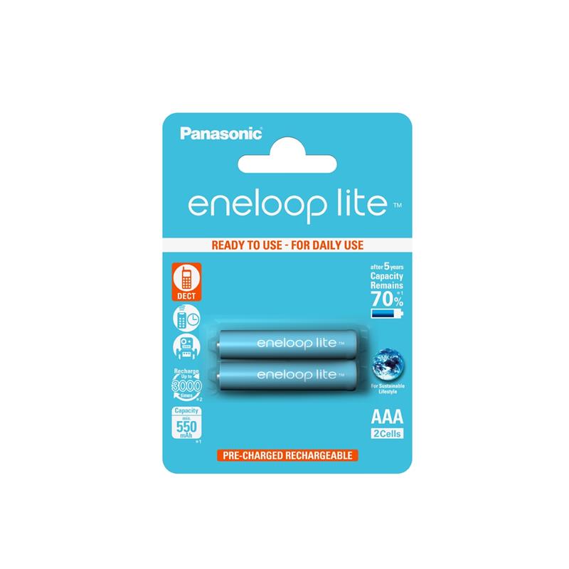 Panasonic Eneloop Lite batterij DECT geschikt R03 AAA 550mAh 2 stk blister BK-4LCCE-2BE multipack