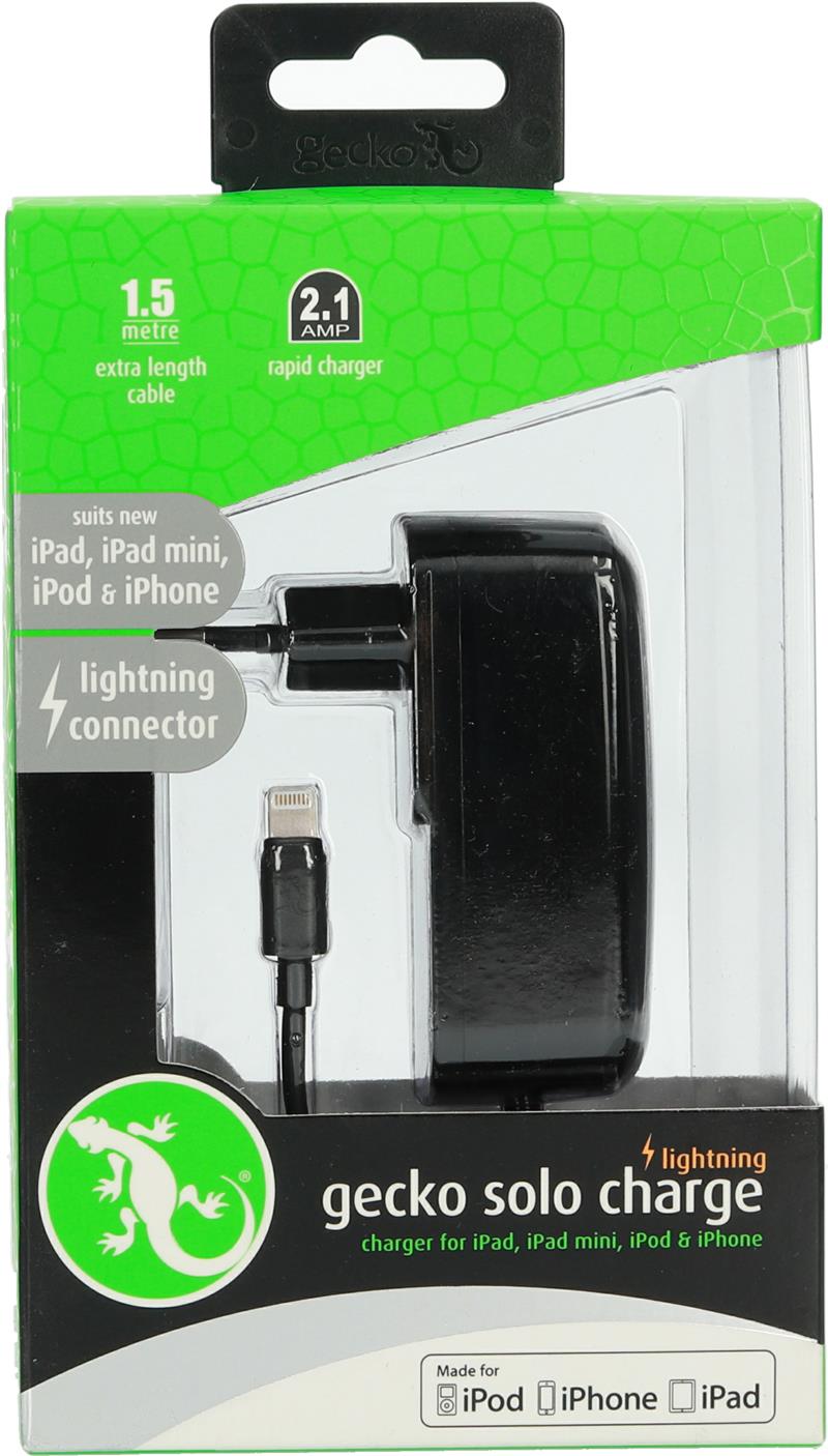 Gecko Travel Charger Apple Lightning 2 1A Black