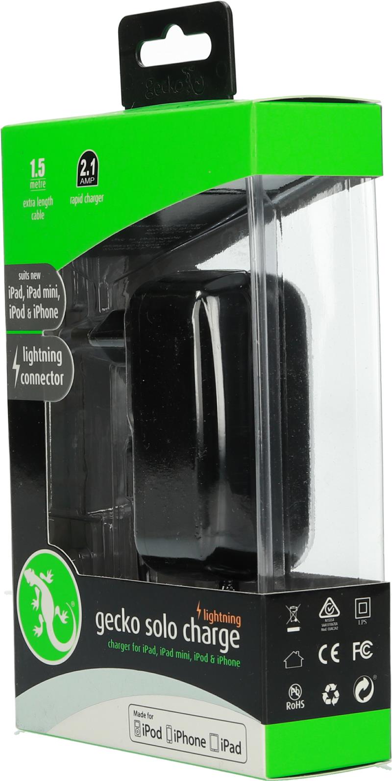 Gecko Travel Charger Apple Lightning 2 1A Black