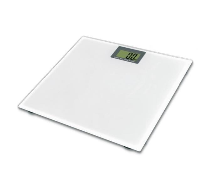 Omega Personenweegschaal 28x26 cm 6mm gehard glas max 180kg 1x CR2032 ingebegrepen auto power on off 51x25mm LCD digits - wit