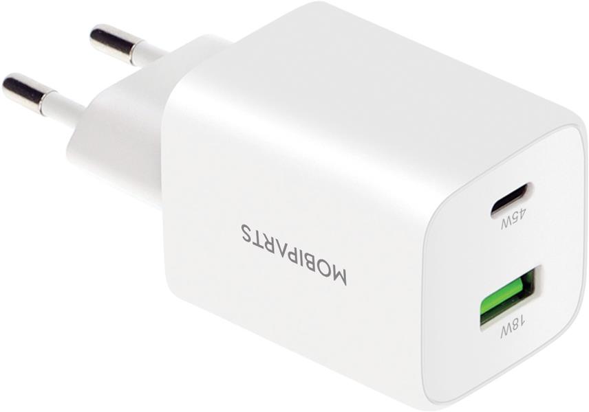 Mobiparts GaN Wall Charger USB-C/USB-A PD 3.0/QC 45W White