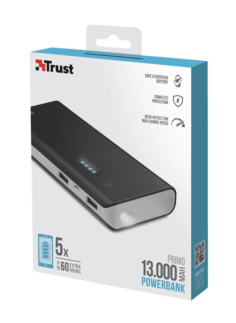 Trust Urban Primo Powerbank - 13000 mAh - Zwart
