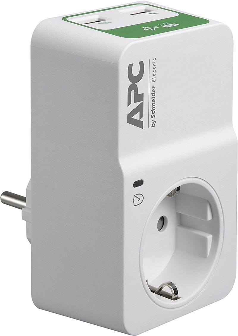 APC Tussenstekker met overspanningsbeveiliging 3680W 1x stopcontact + 2x USB