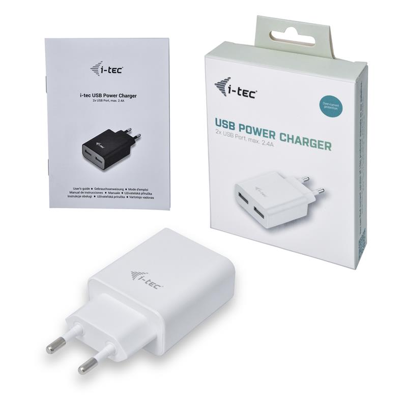 i-tec CHARGER2A4W oplader voor mobiele apparatuur Wit Binnen