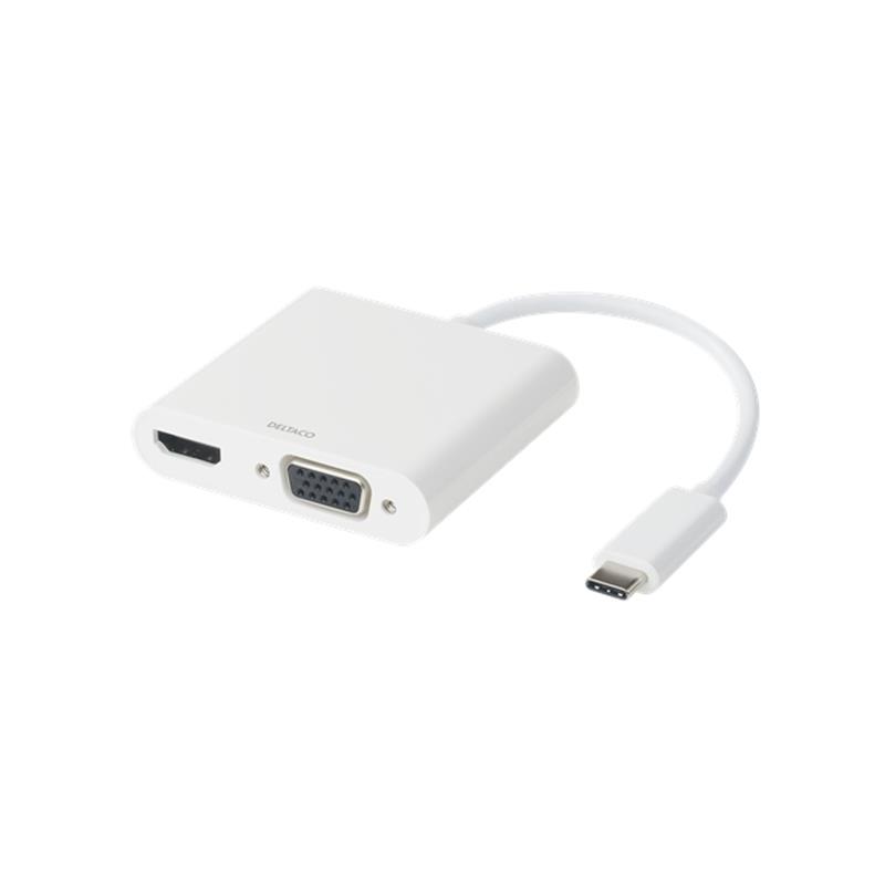  DELTACO USB-C HDMI VGA AV Adapter White