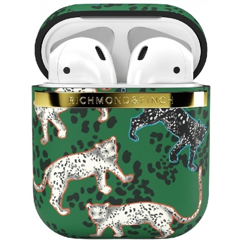 Richmond Finch Freedom Series Apple Airpod Green Leopard Gold