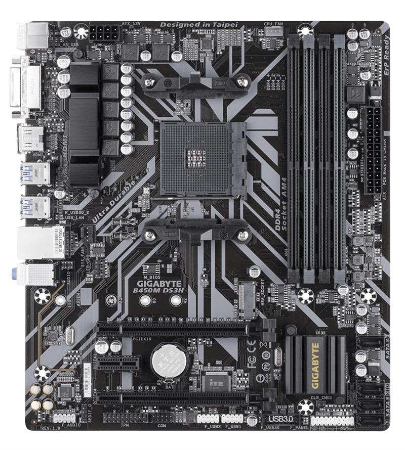 Gigabyte B450M DS3H moederbord Socket AM4 Micro ATX AMD B450