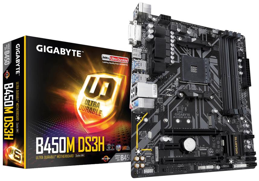 Gigabyte B450M DS3H moederbord Socket AM4 Micro ATX AMD B450