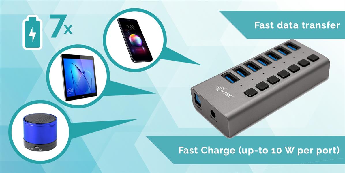 i-tec USB 3.0 Charging HUB 7port + Power Adapter 36 W