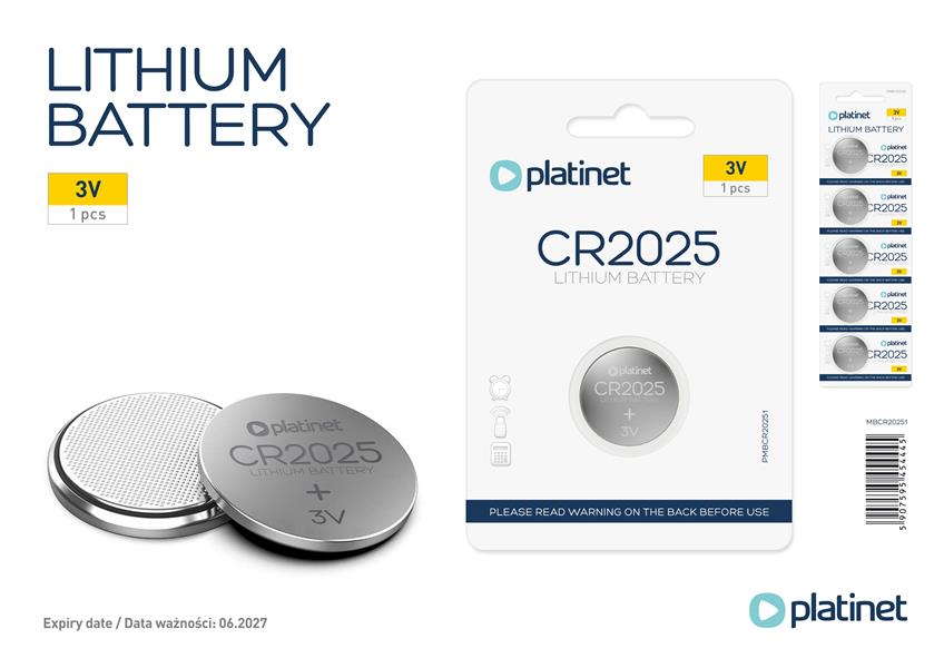 Platinet PMBCR2025 huishoudelijke batterij Wegwerpbatterij CR2025 Lithium