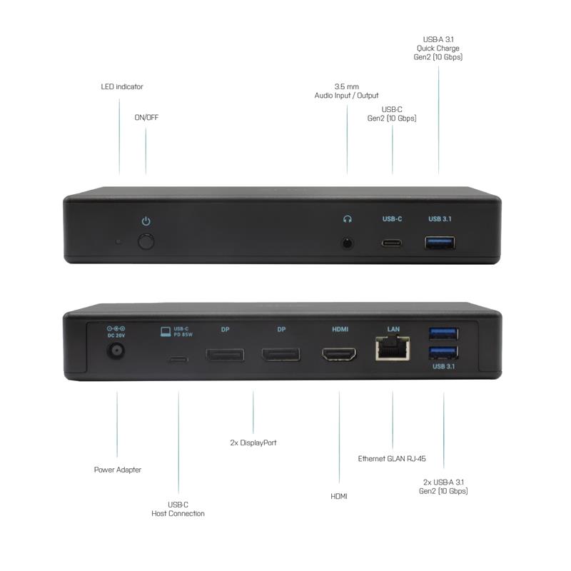 i-tec USB-C/Thunderbolt 3 Triple Display Docking Station + Power Delivery 85W