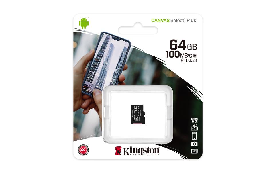 Kingston Technology Canvas Select Plus flashgeheugen 64 GB MicroSDXC Klasse 10 UHS-I