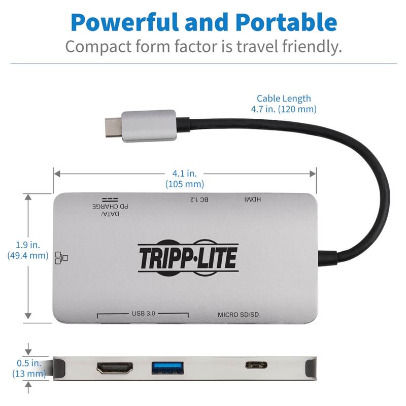Tripp Lite U442-DOCK5-GY notebook dock & poortreplicator Bedraad USB 3.2 Gen 1 (3.1 Gen 1) Type-C Grijs