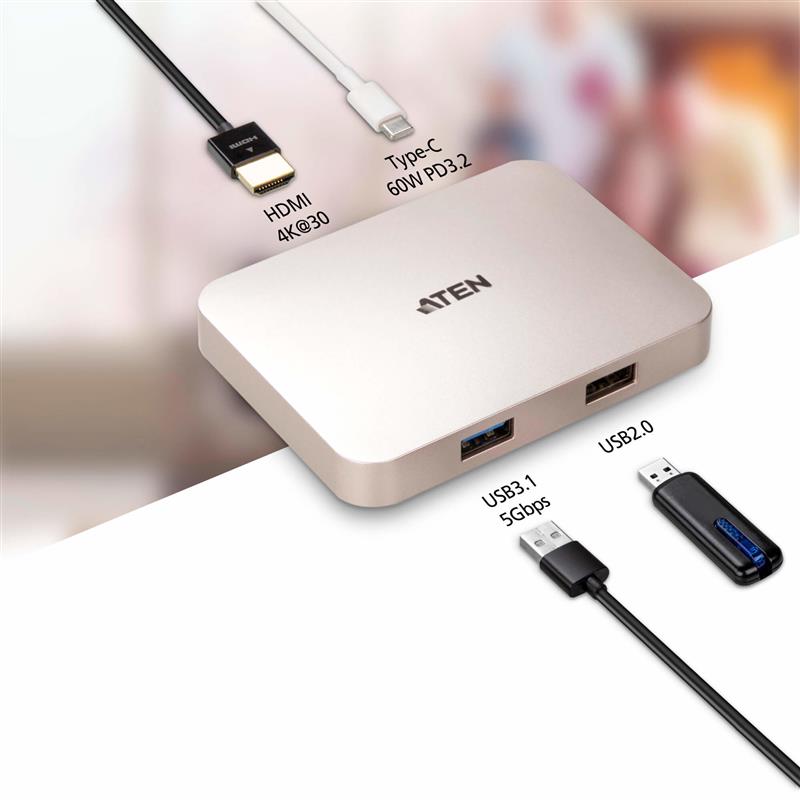 ATEN USB-C 4K Ultra Mini Dock met Power Pass-Through