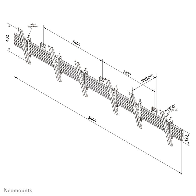 Menuboard Wall mount for three 32 inch-55 inch 65 inch Screens - Black