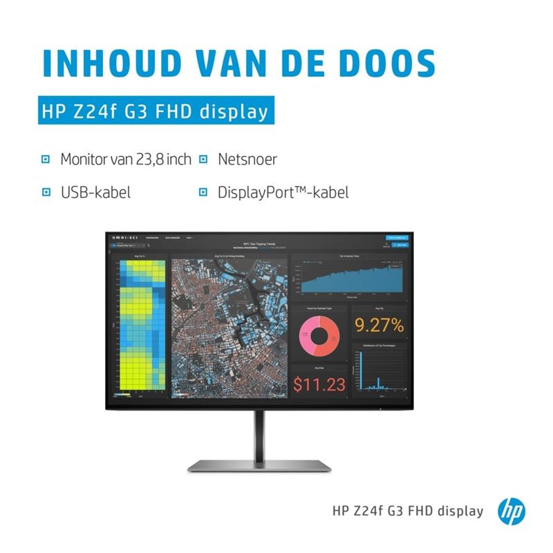 HP Z24f G3 computer monitor 60,5 cm (23.8"") 1920 x 1080 Pixels Full HD Zilver