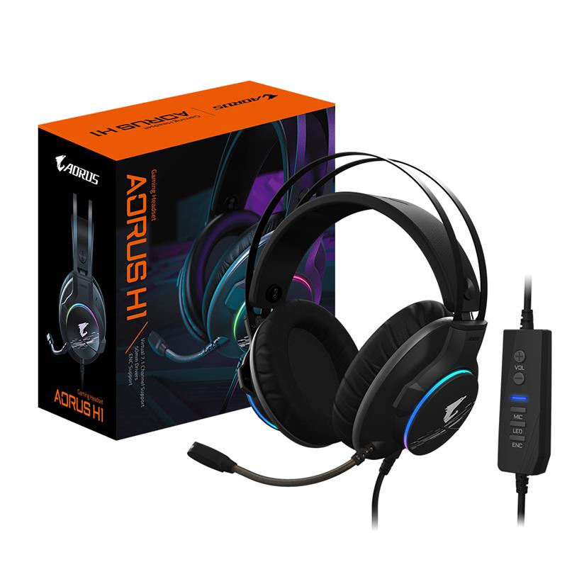 Gigabyte AORUS H1 hoofdtelefoon/headset Hoofdtelefoons Hoofdband USB Type-A Zwart