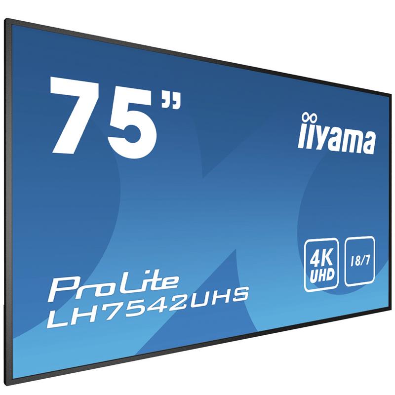 iiyama PROLITE LH7542UHS-B3 Digitale signage flatscreen 189,2 cm (74.5"") IPS 4K Ultra HD Zwart Type processor Android 8.0