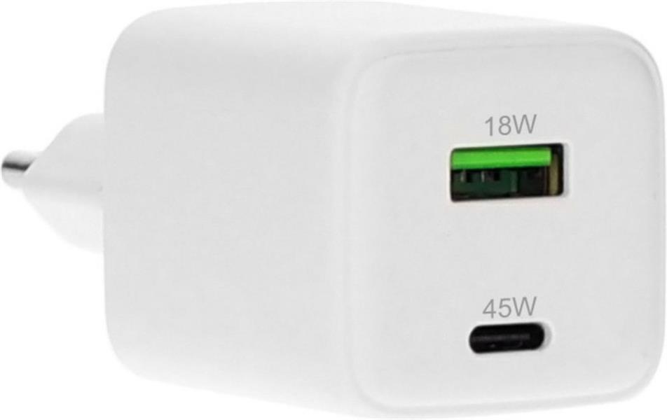 Mobiparts GaN Wall Charger USB-C/USB-A PD 3.0/QC 45W White