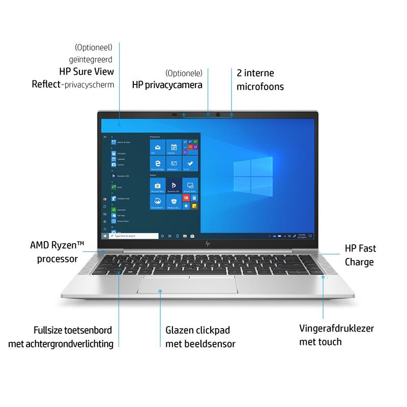 HP EliteBook 845 G8 Laptop 35,6 cm (14"") Full HD AMD Ryzen™ 5 PRO 5650U 8 GB DDR4-SDRAM 256 GB SSD Wi-Fi 6 (802.11ax) Windows 11 Pro Zilver