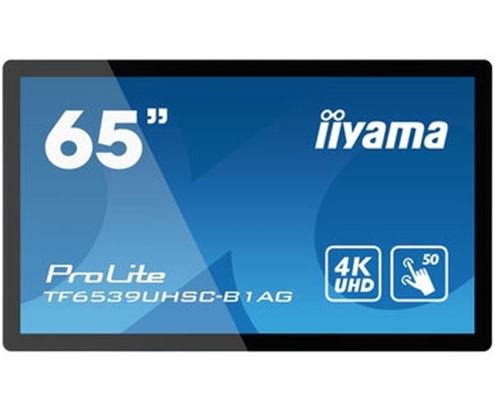 iiyama TF6539UHSC-B1AG interactive whiteboards & accessories 165,1 cm (65"") 3840 x 2160 Pixels Touchscreen Zwart USB